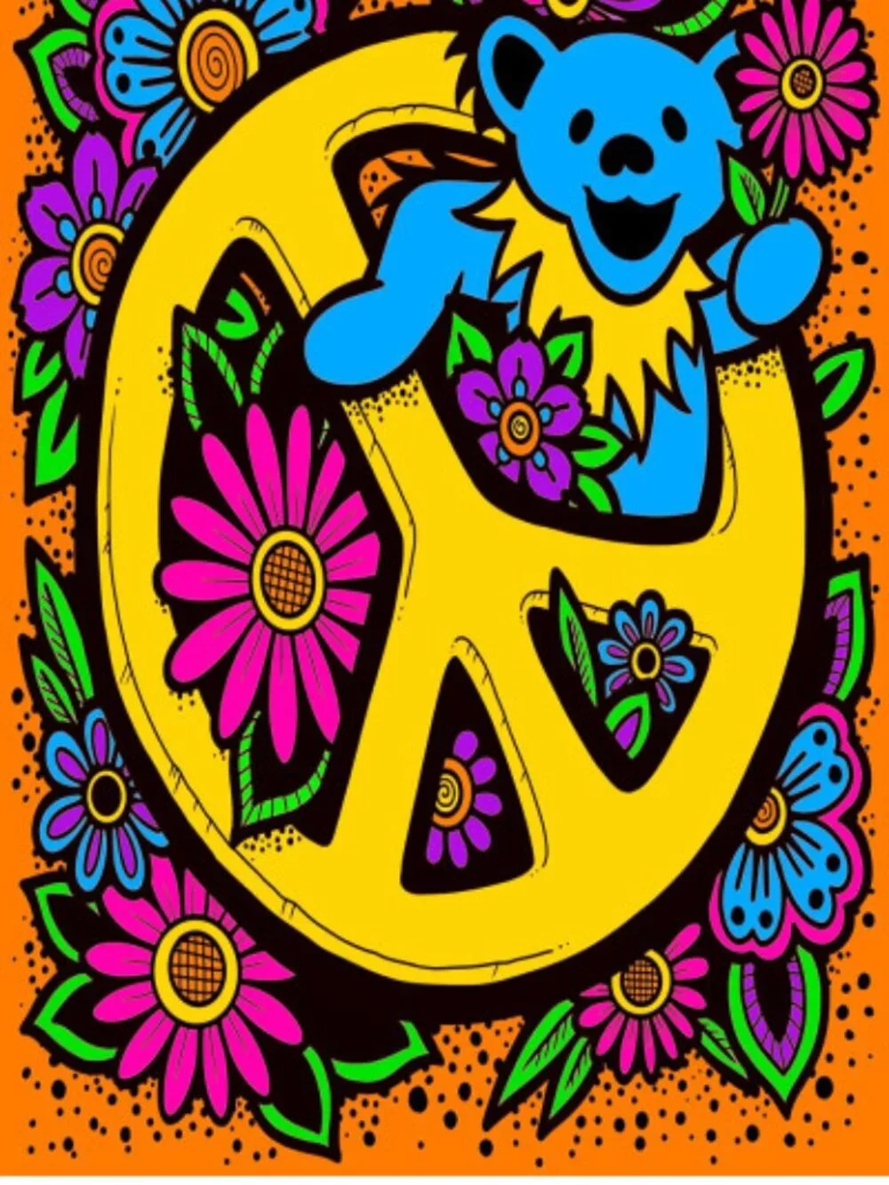 Grateful Dead 3D Peace Bear Tapestry ~ 60